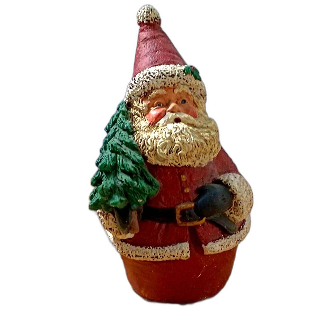 Hand carved Santa Claus holding a little Christmas Tree hand painted~Vintage~